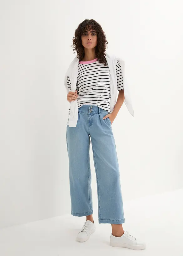 Wide Leg Jeans High Waist, med bekv&auml;m midja, bonprix