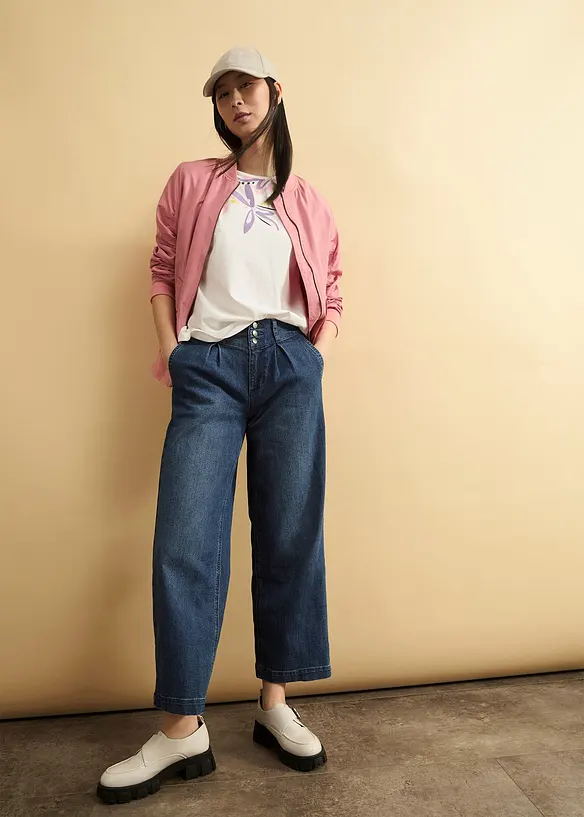 Wide Leg Jeans High Waist, med bekv&auml;m midja, bonprix