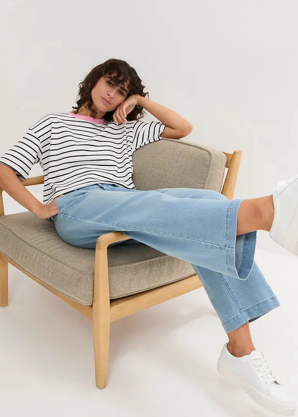 Wide Leg Jeans High Waist, med bekv&auml;m midja, bonprix