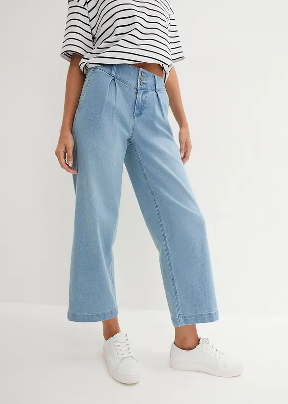 Wide Leg Jeans High Waist, med bekv&auml;m midja, bonprix