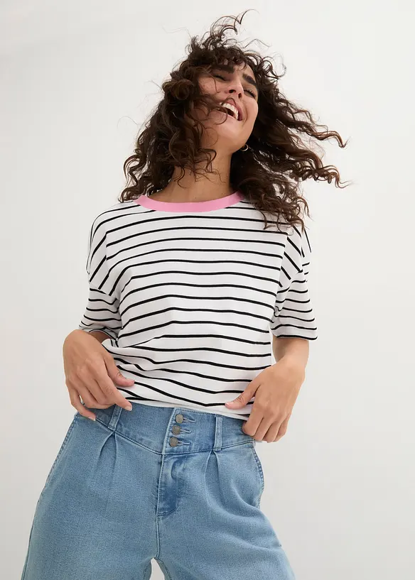 Wide Leg Jeans High Waist, med bekv&auml;m midja, bonprix