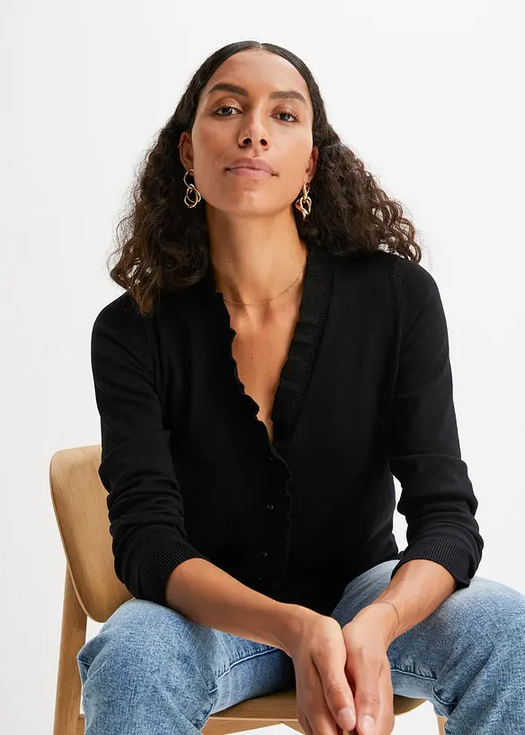 Finstickad cardigan av viskosmix med mjukt fall, bonprix