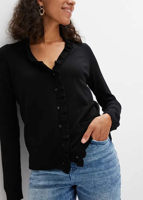 Finstickad cardigan av viskosmix med mjukt fall, bonprix