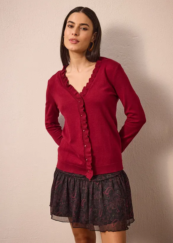 Finstickad cardigan av viskosmix med mjukt fall, bonprix