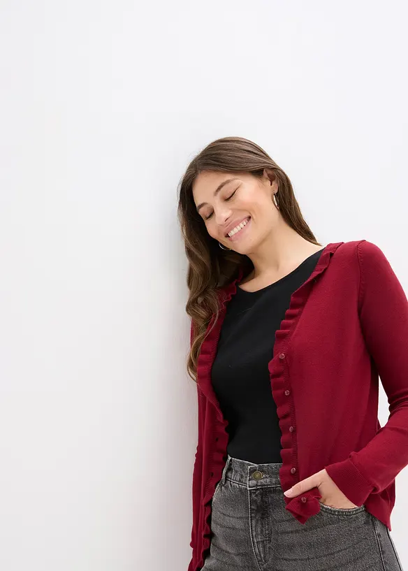 Finstickad cardigan av viskosmix med mjukt fall, bonprix