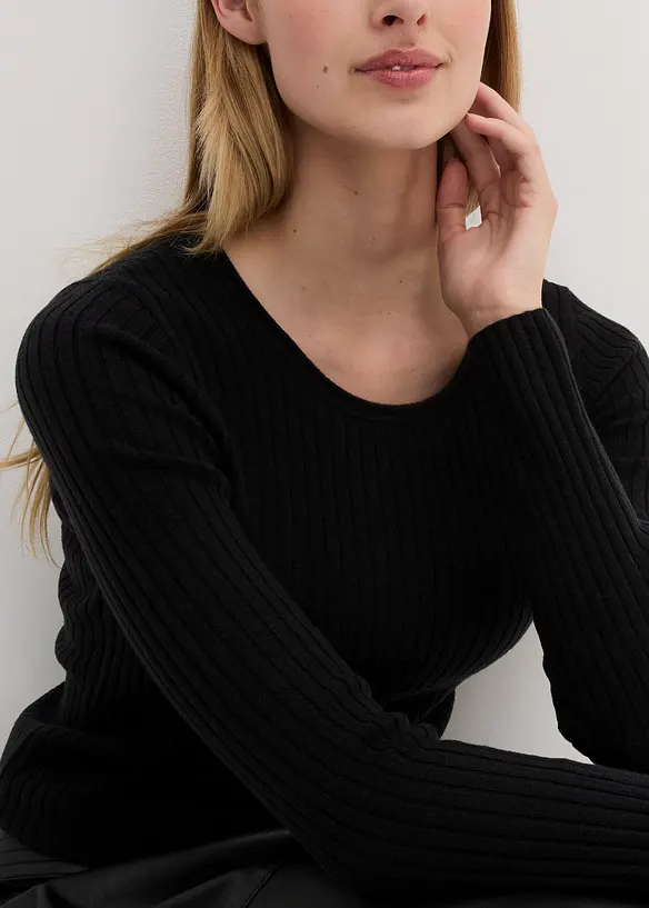 Ribbstickad tr&ouml;ja av merinoull, bonprix