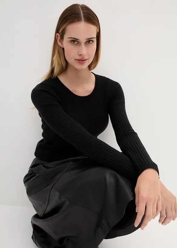 Ribbstickad tr&ouml;ja av merinoull, bonprix