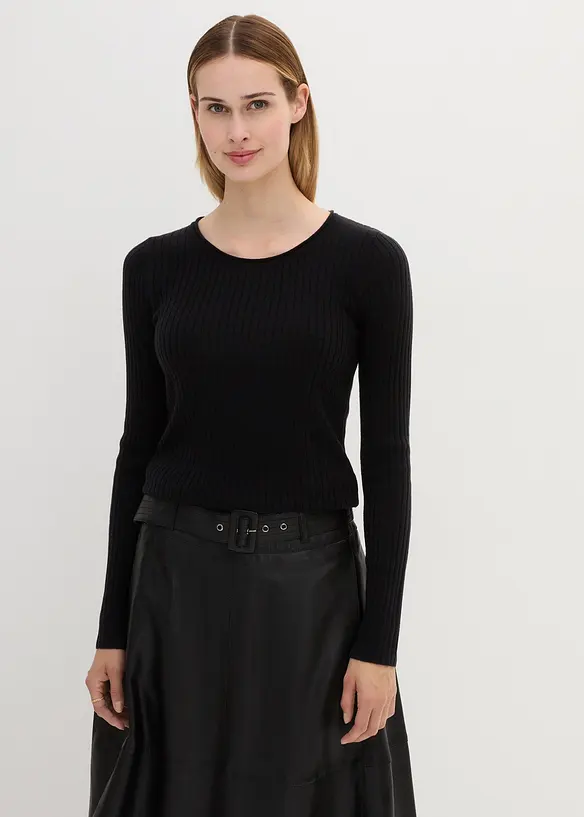 Ribbstickad tr&ouml;ja av merinoull, bonprix