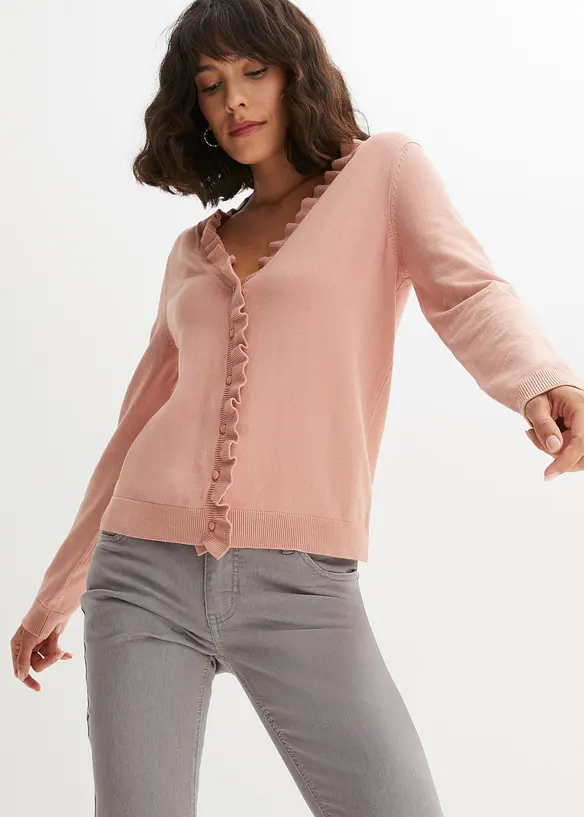 Finstickad cardigan av viskosmix med mjukt fall, bonprix