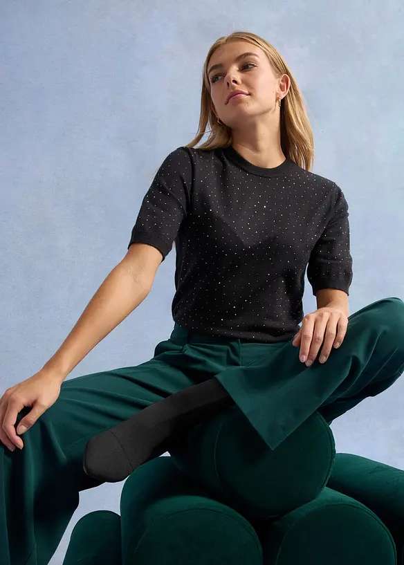 Tr&ouml;ja med glitterstenar och korta &auml;rmar, bonprix