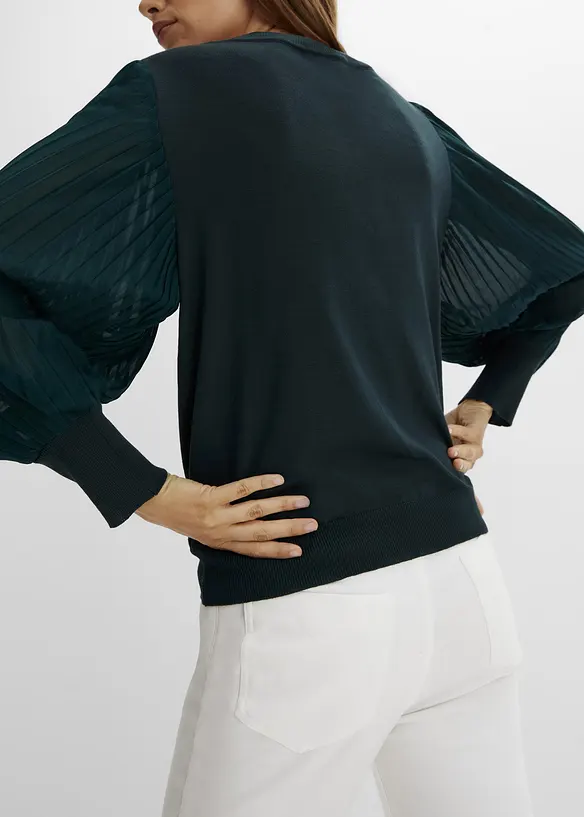 Finstickad tr&ouml;ja av viskosmix med mjukt fall, bonprix