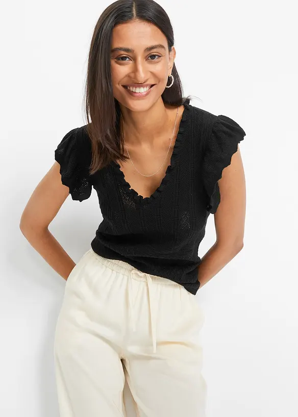 Stickad topp av viskos med mjukt fall, bonprix