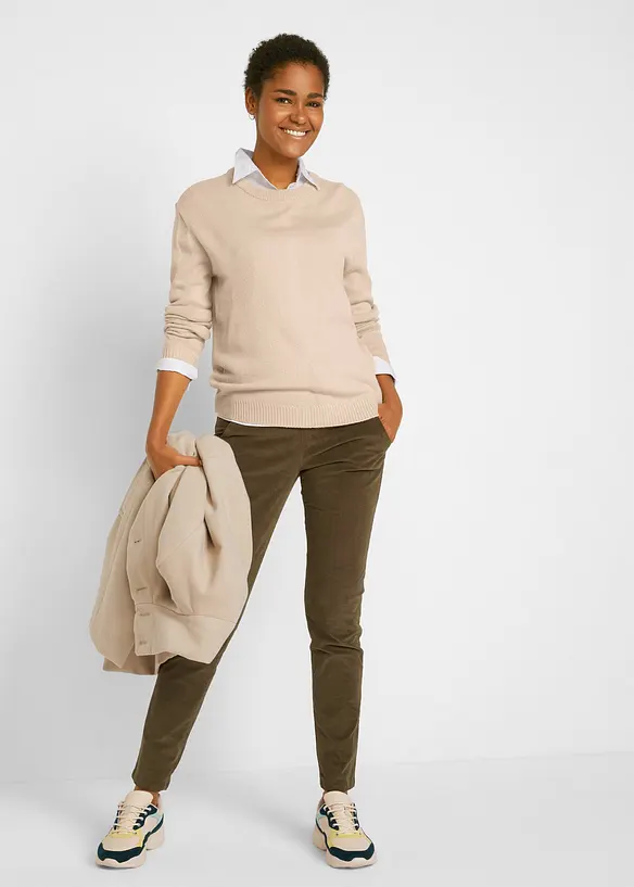 Stickad tr&ouml;ja med rund halsringning, bonprix