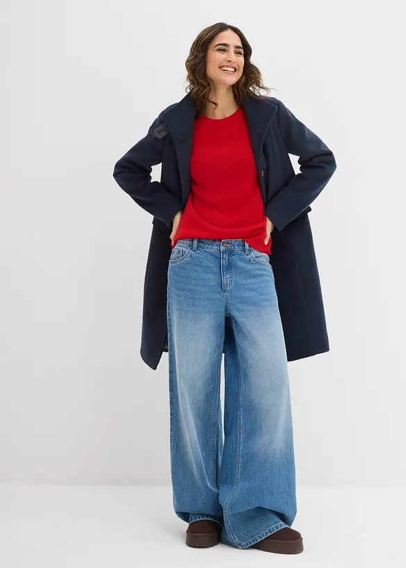 Stickad tr&ouml;ja med rund halsringning, bonprix