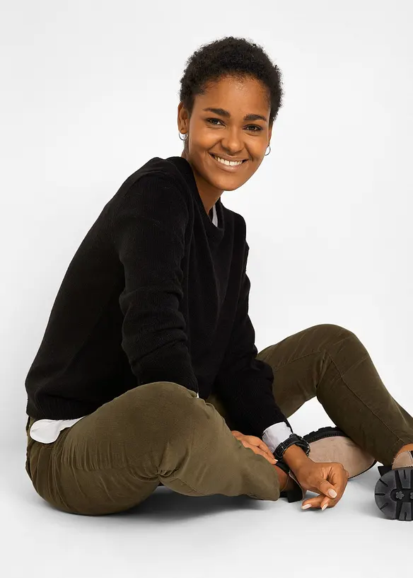 Stickad tr&ouml;ja med rund halsringning, bonprix