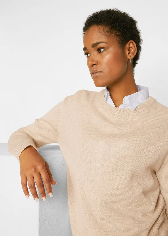 Stickad tr&ouml;ja med rund halsringning, bonprix