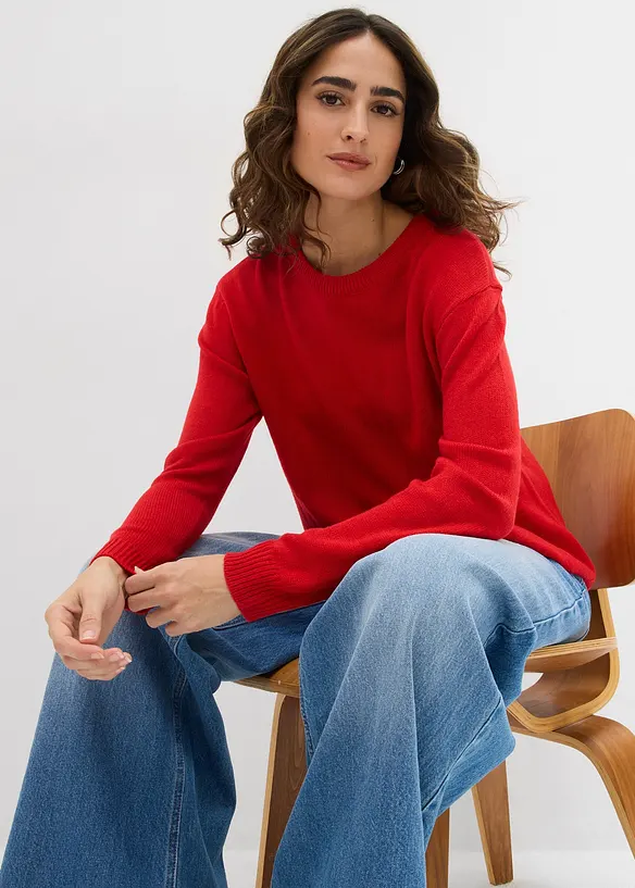 Stickad tr&ouml;ja med rund halsringning, bonprix