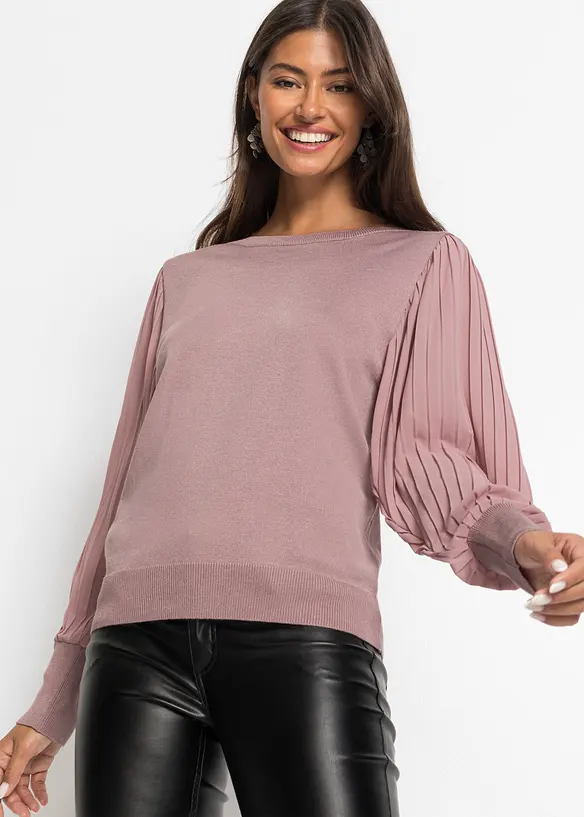 Finstickad tr&ouml;ja av viskosmix med mjukt fall, bonprix