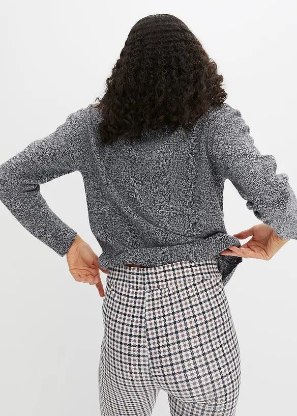 Stickad tr&ouml;ja med rund halsringning i melerad look, bonprix