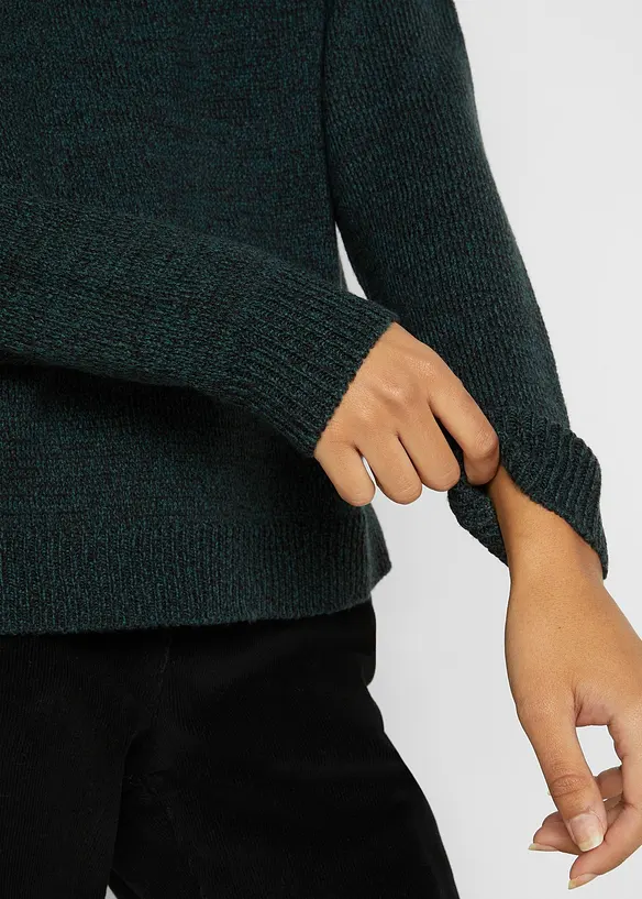 Stickad tr&ouml;ja med rund halsringning i melerad look, bonprix