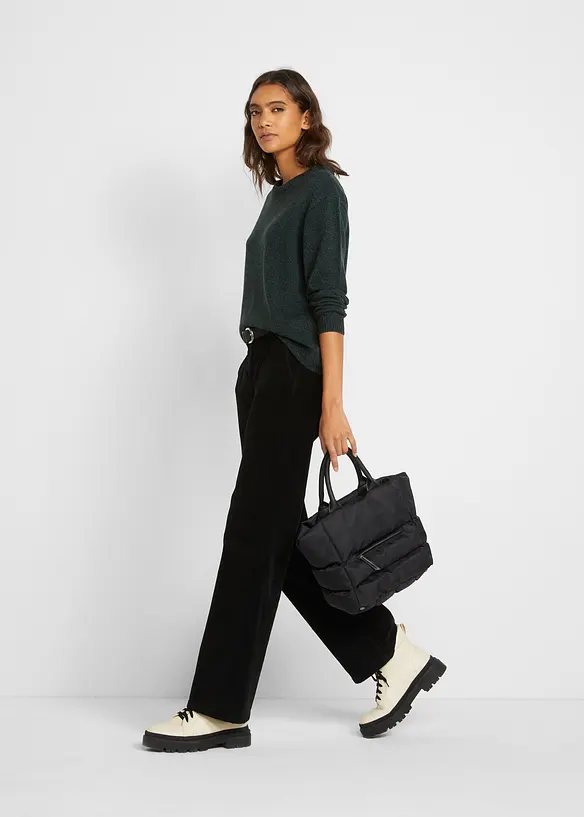 Stickad tr&ouml;ja med rund halsringning i melerad look, bonprix