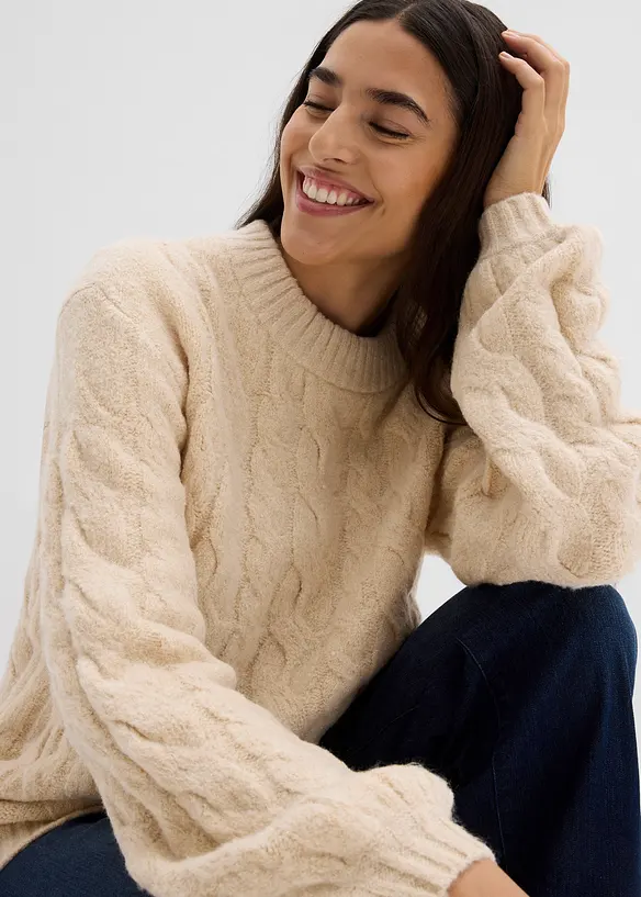 Oversizetr&ouml;ja med fl&auml;tstickning, bonprix