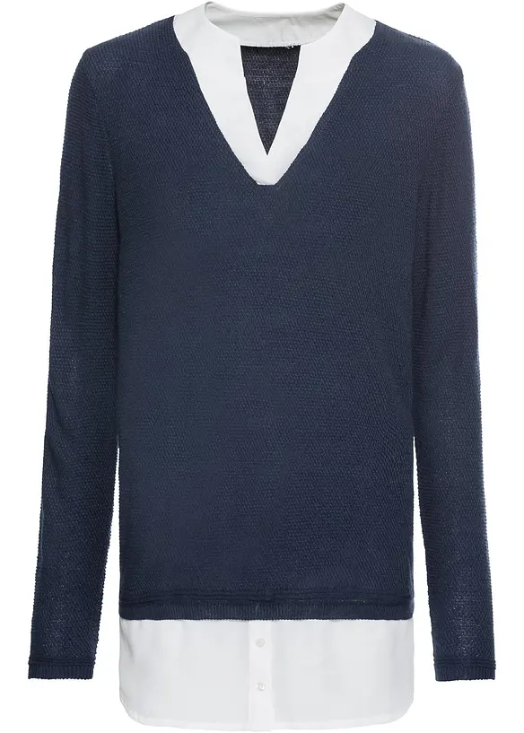 Finstickad tr&ouml;ja med blusinf&auml;llning, bonprix