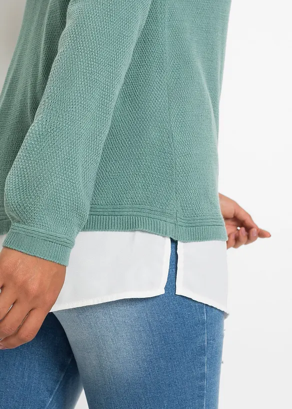 Finstickad tr&ouml;ja med blusinf&auml;llning, bonprix