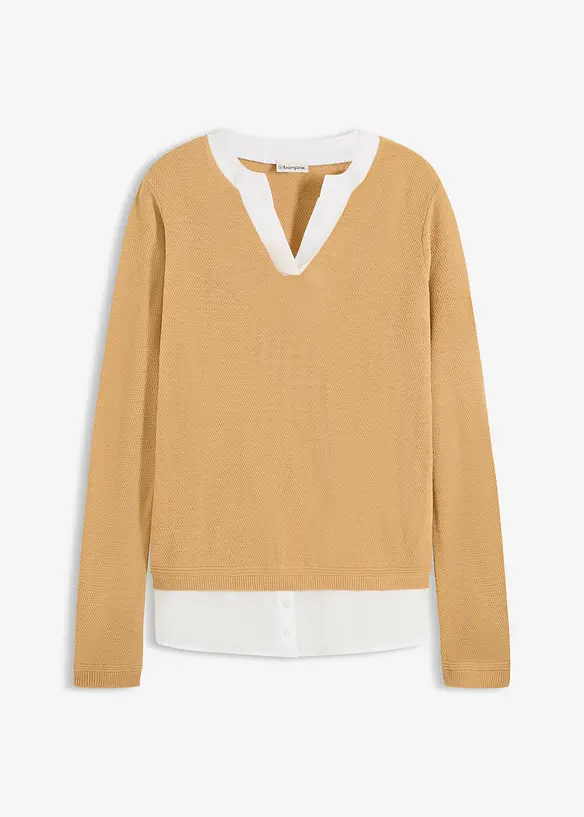 Finstickad tr&ouml;ja med blusinf&auml;llning, bonprix