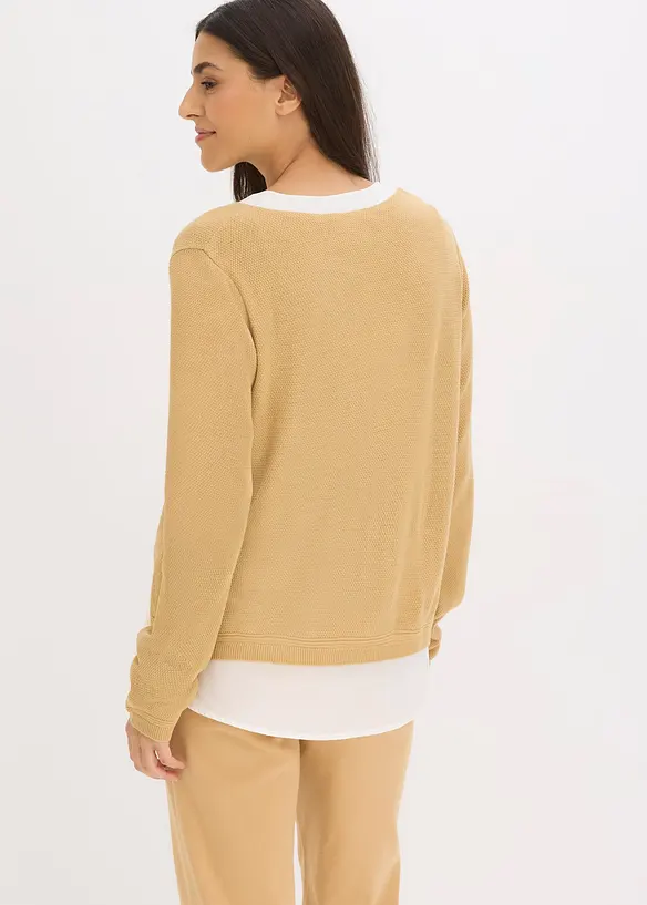 Finstickad tr&ouml;ja med blusinf&auml;llning, bonprix