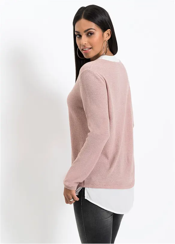 Finstickad tr&ouml;ja med blusinf&auml;llning, bonprix