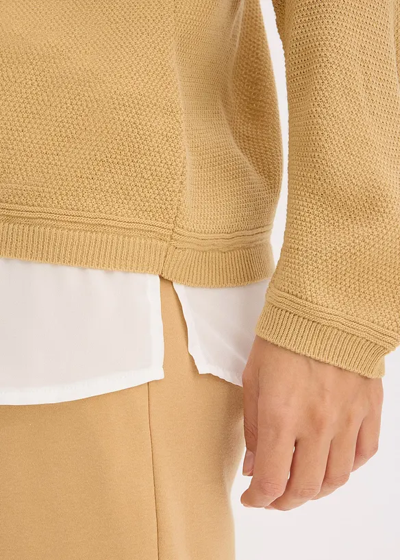 Finstickad tr&ouml;ja med blusinf&auml;llning, bonprix