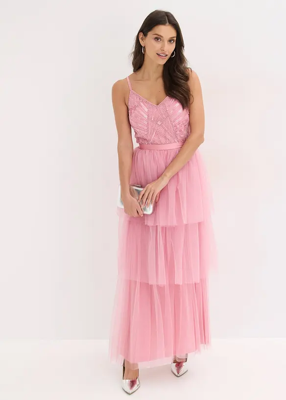 Aftonkl&auml;nning med spets och skir tyll i kjoldelen, bonprix