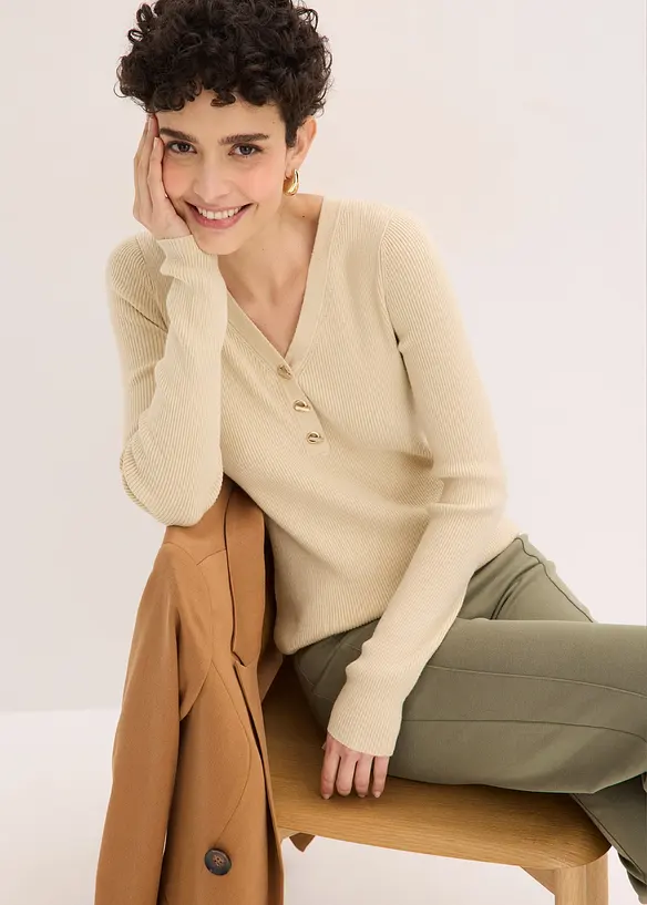 Ribbstickad tr&ouml;ja med viskos, bonprix