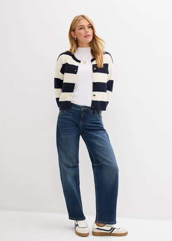 Finstickad cardigan med r&auml;nder, bonprix