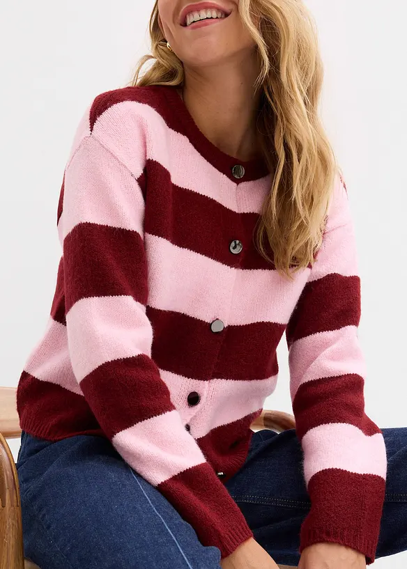 Finstickad cardigan med r&auml;nder, bonprix