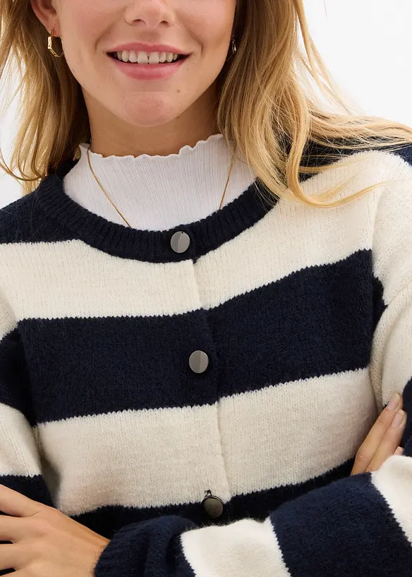 Finstickad cardigan med r&auml;nder, bonprix