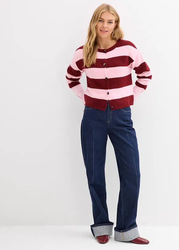 Finstickad cardigan med r&auml;nder, bonprix