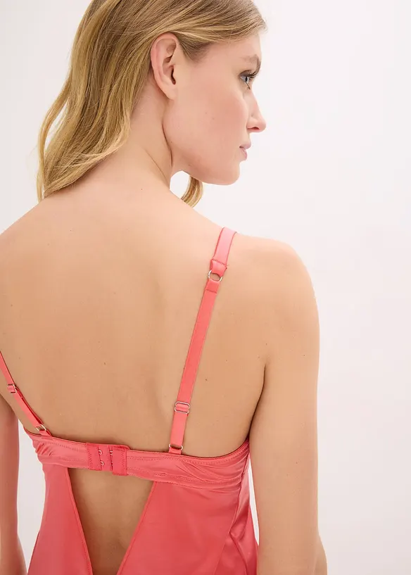 Neglig&eacute; i glansigt material med glittrigt blombroderi, bonprix