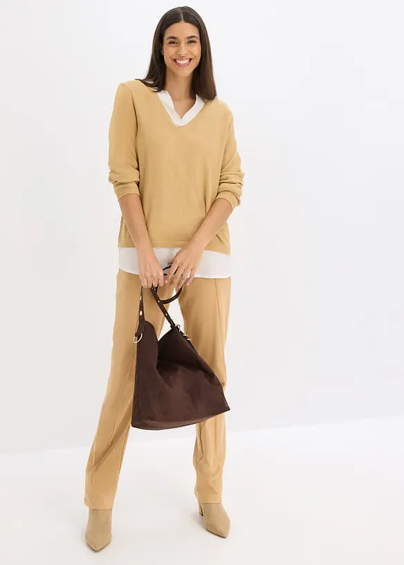 Finstickad tr&ouml;ja med blusinf&auml;llning, bonprix