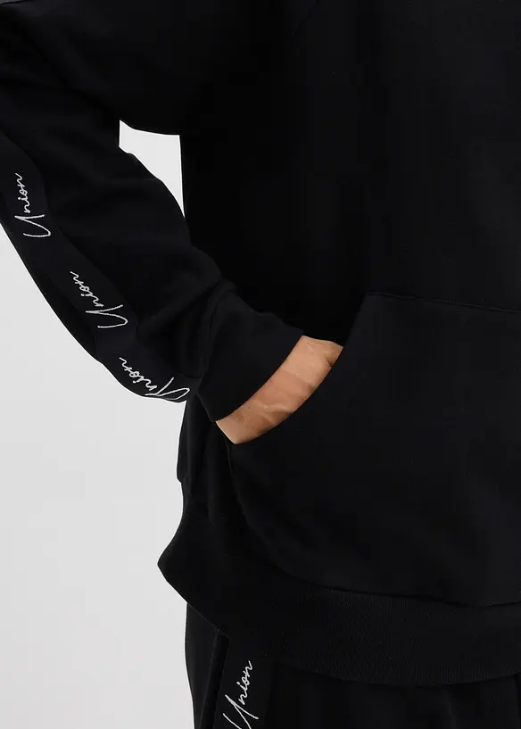 Sweatshirt med huva i ekologisk bomull, avslappnad passform, bonprix