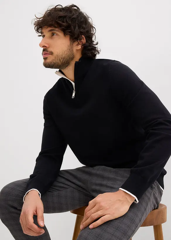 Tr&ouml;ja med krage och dragkedja, bonprix