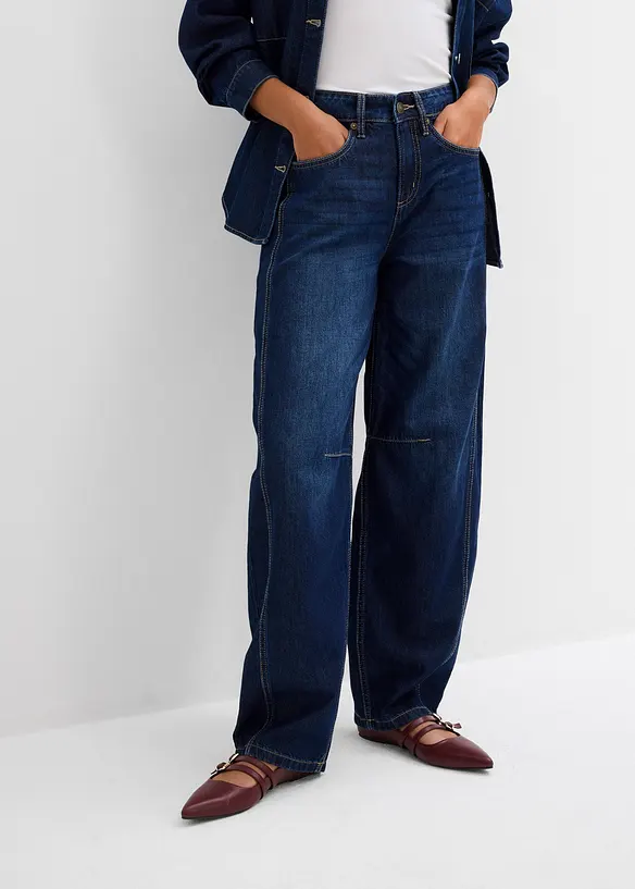 Jeans i Barrel-modell, Mid Waist, Super Soft, bonprix