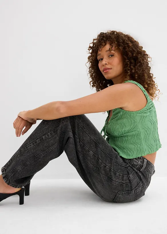 Jeans i Barrel-modell, Mid Waist, Super Soft, bonprix