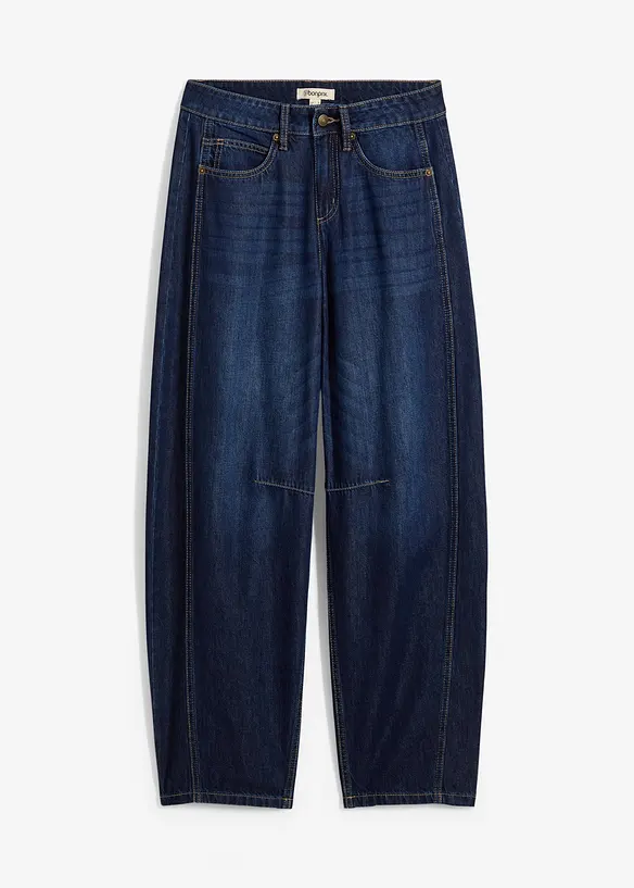 Jeans i Barrel-modell, Mid Waist, Super Soft, bonprix