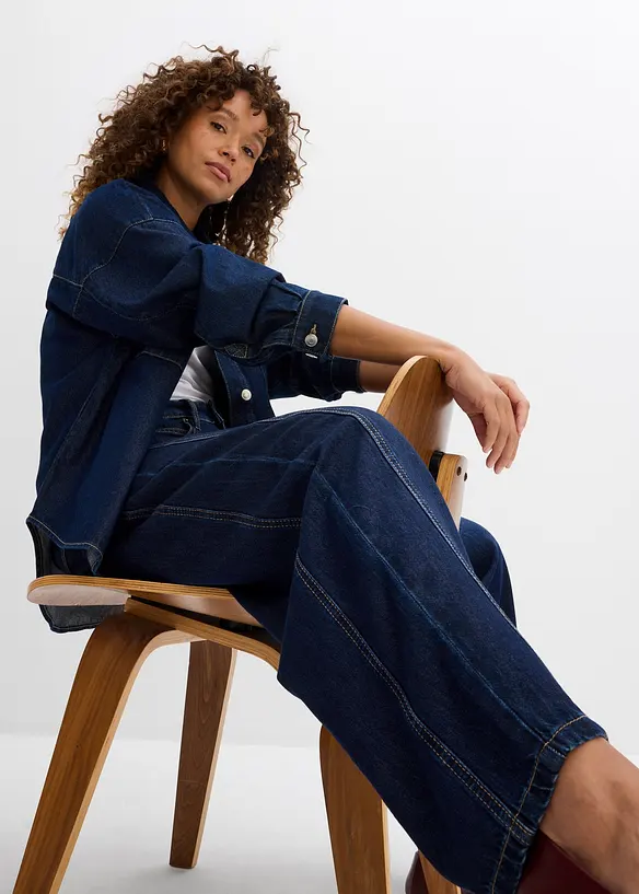 Jeans i Barrel-modell, Mid Waist, Super Soft, bonprix