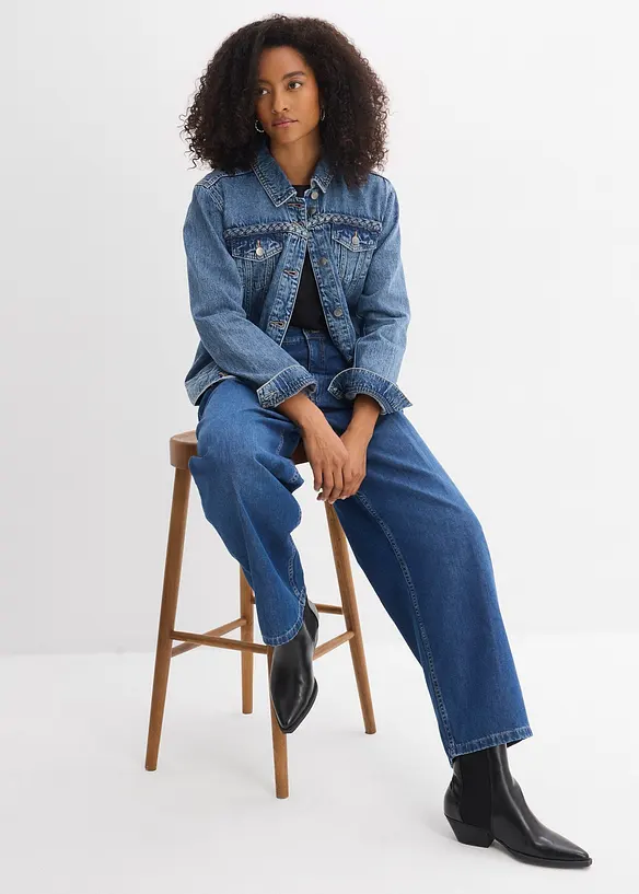 Jeansjacka med fl&auml;tad detalj, bonprix