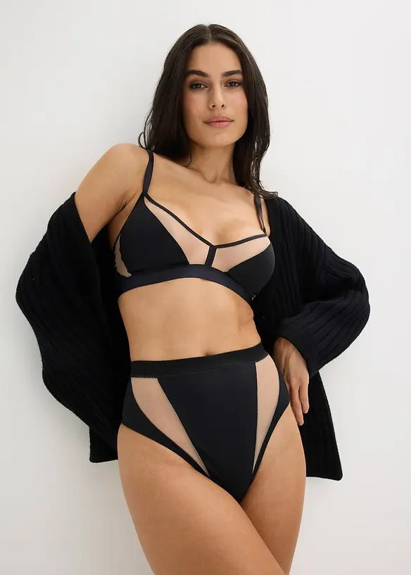 Midjestringtrosa med transparenta inf&auml;llningar, bonprix