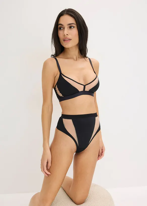 Bralette utan bygel med transparenta inf&auml;llningar, bonprix