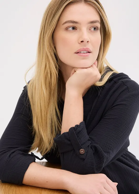 Muslinblus med luva, bonprix